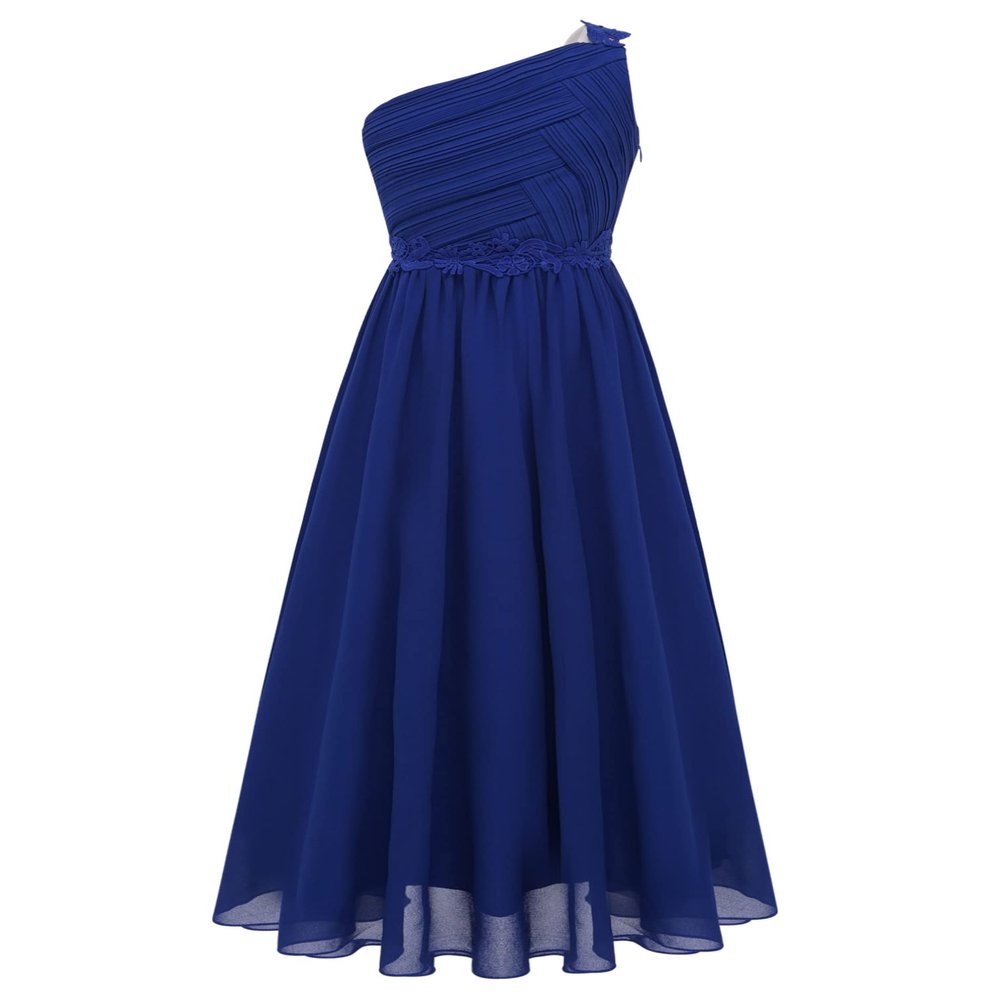Jhaoyu Kids Girls One Shoulder Sequin Flower Girls Dress Pageant Princess Dress Bridesmaid Wedding Party Prom Gown Royal Blue A 12 Years