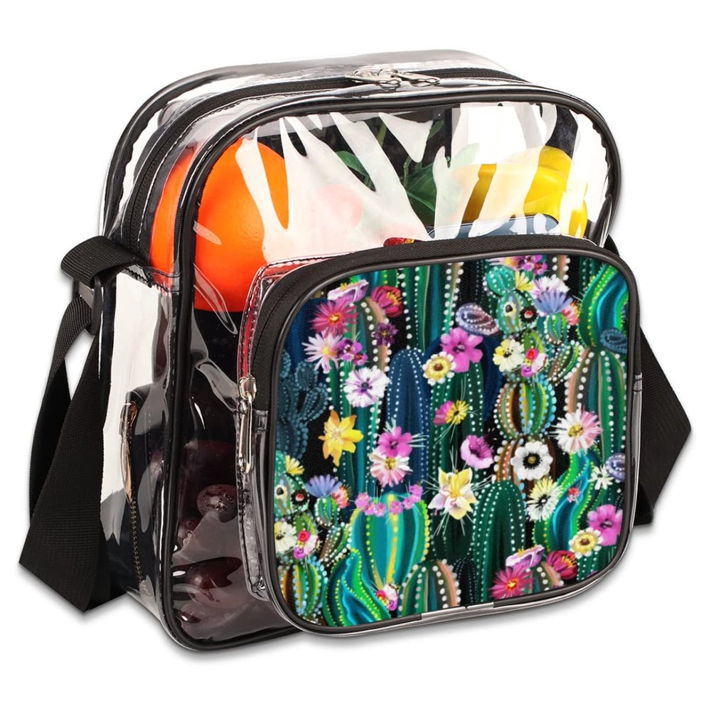 bisibuy Cactus Colorful Clear Crossbody Bag Clear Messenger Bag Shoulder Bags Clear Purse Stadium Approved for Concerts Sports Events Work Travel