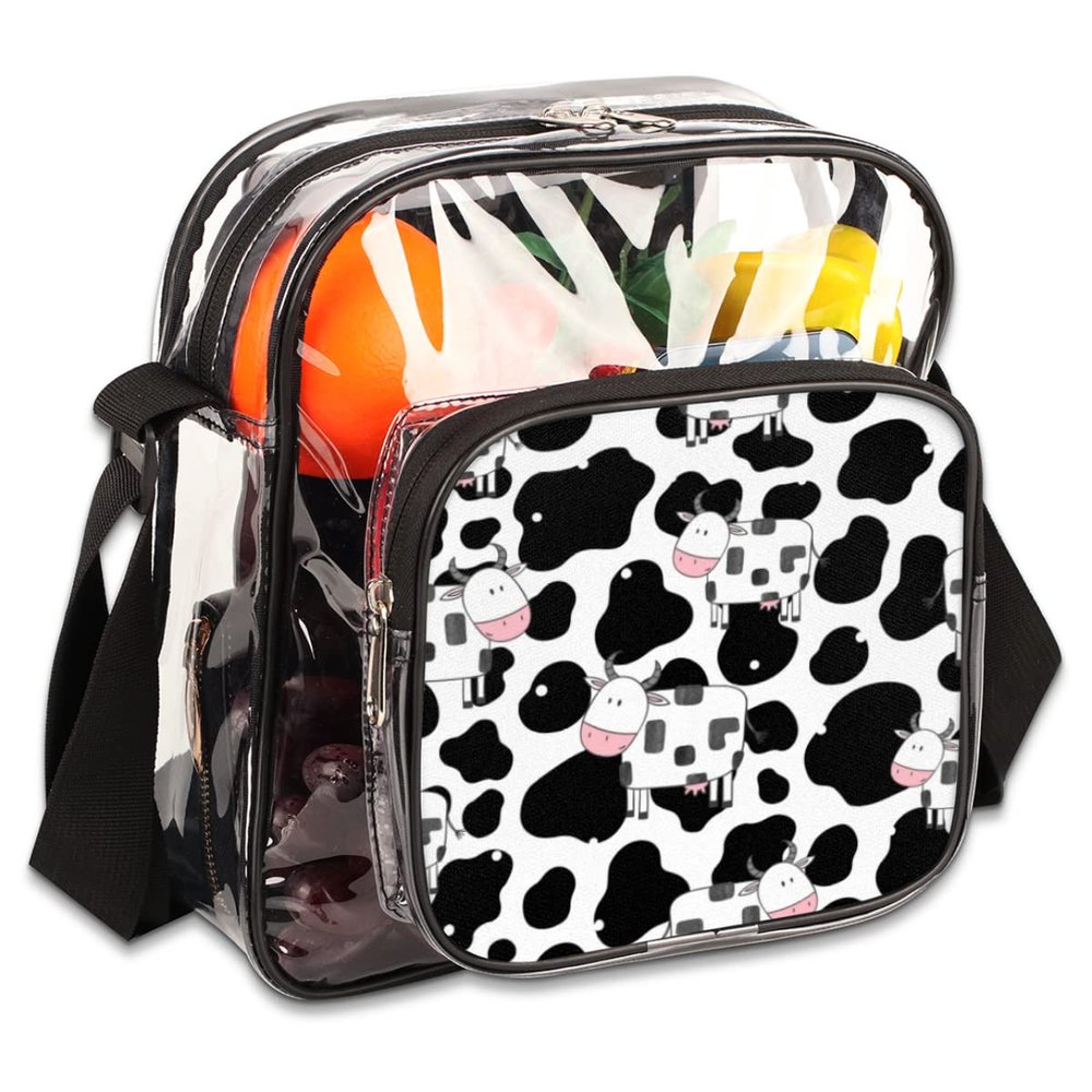 Animal Cows Print Clear Crossbody Bag Clear Messenger Bag Shoulder Bags Clear Purse Stadium Approved for Concerts Sports Events Work Travel