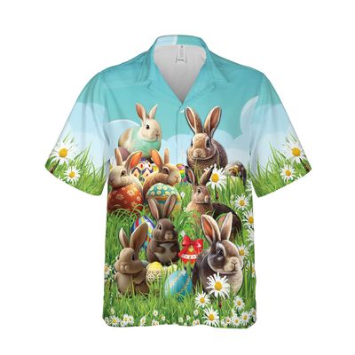 228CLOSET Easter Bunny Hawaiian Shirt for Men, Casual Button Down Summer Beach Cruise Unisex Shirt (TND-PTU-TT-HW-Easter_05) Size 2XL