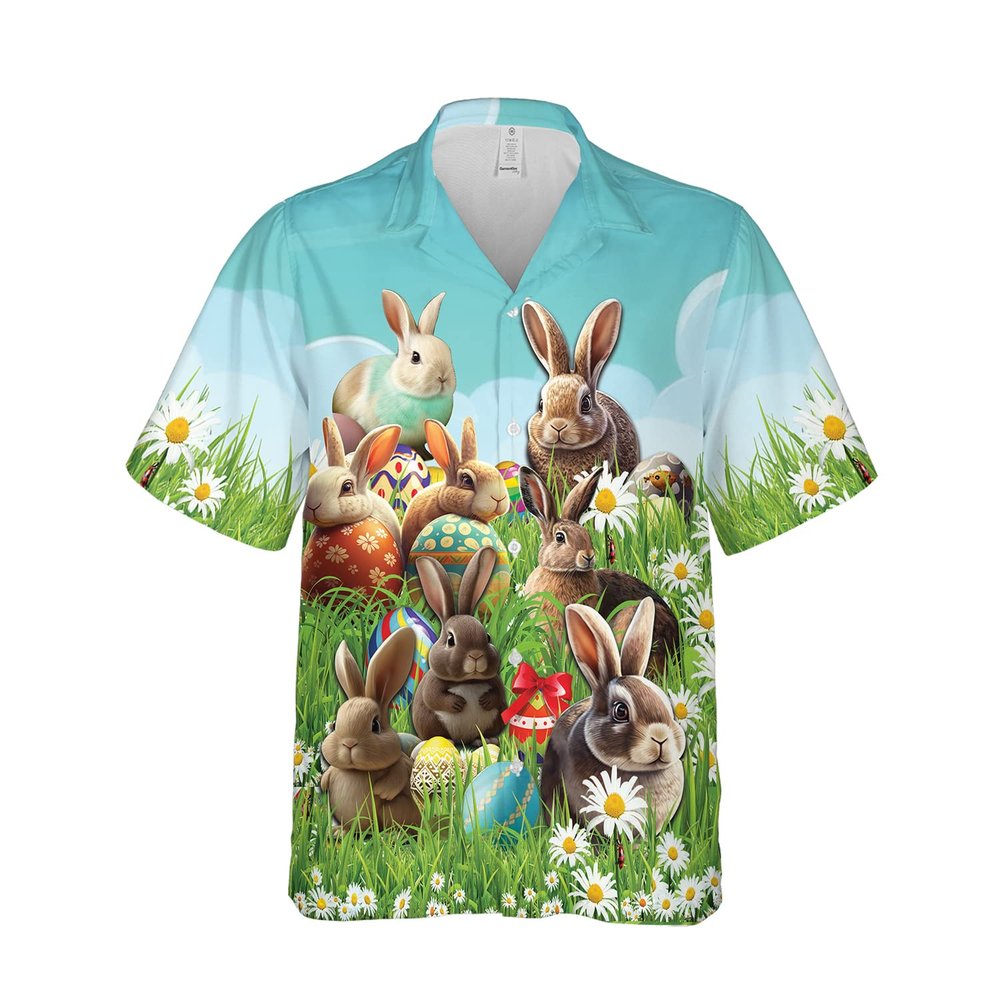 228CLOSET Easter Bunny Hawaiian Shirt for Men, Casual Button Down Summer Beach Cruise Unisex Shirt (TND-PTU-TT-HW-Easter_05) Size 2XL