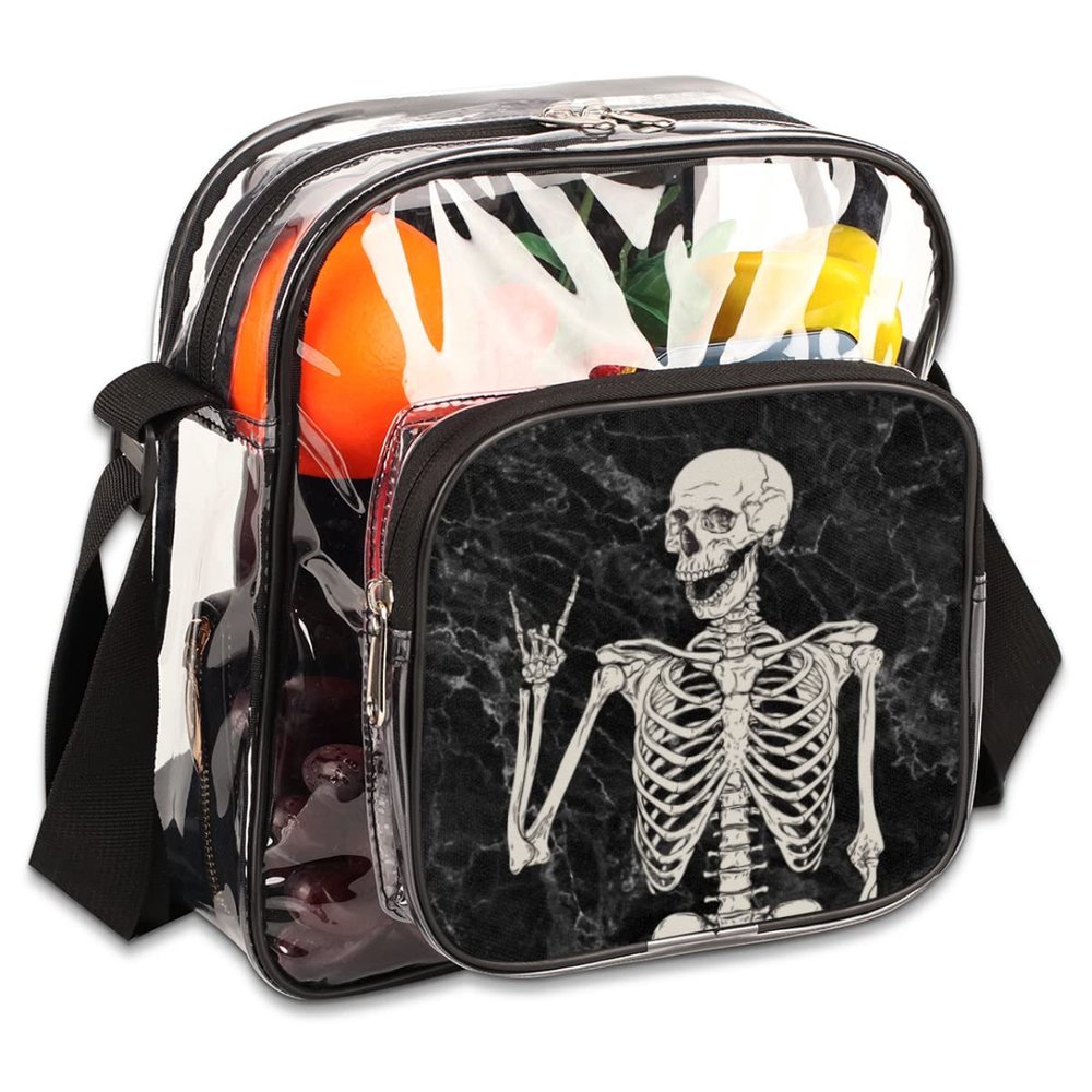 bisibuy Skull Marble Pattern Clear Crossbody Bag Clear Messenger Bag Shoulder Bags Clear Purse Stadium Approved for Concerts Sports Events Work Travel