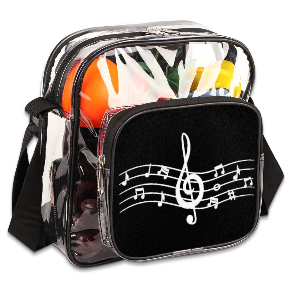 bisibuy Music Notes Clear Crossbody Bag Clear Messenger Bag Shoulder Bags Clear Purse Stadium Approved for Concerts Sports Events Work Travel