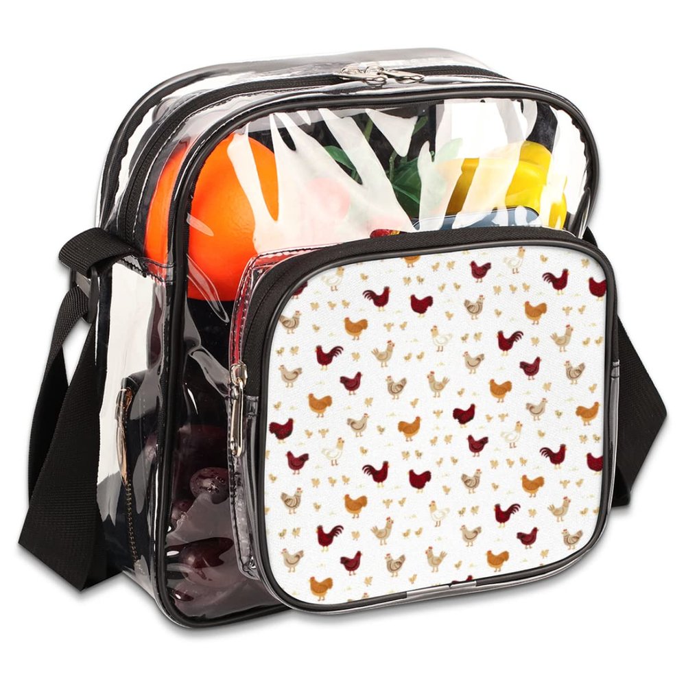 bisibuy Farmhouse Rooster Chicken Clear Crossbody Bag Clear Messenger Bag Shoulder Bags Clear Purse Stadium Approved for Concerts Sports Events Work Travel