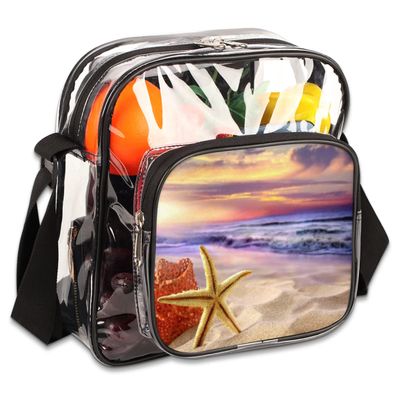 bisibuy Tropical Beach Starfish Clear Crossbody Bag Clear Messenger Bag Shoulder Bags Clear Purse Stadium Approved for Concerts Sports Events Work Travel