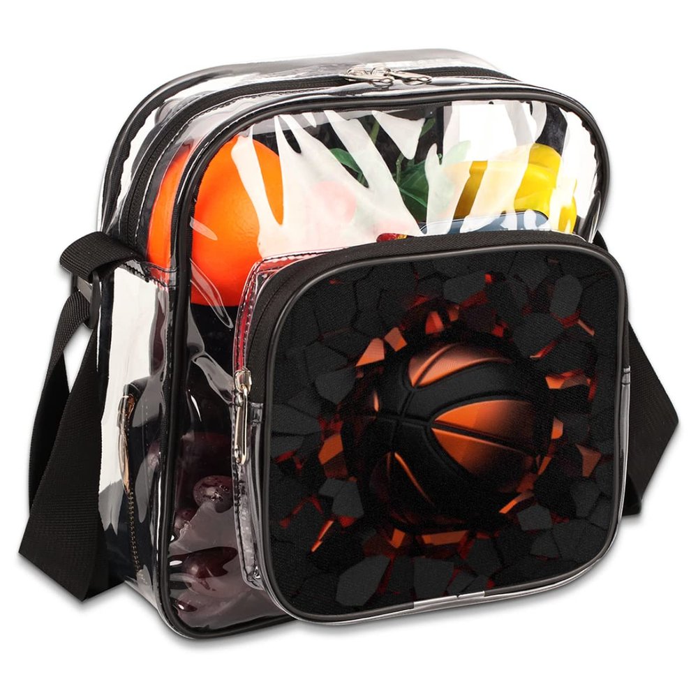 bisibuy Sports Basketball Clear Crossbody Bag Clear Messenger Bag Shoulder Bags Clear Purse Stadium Approved for Concerts Sports Events Work Travel