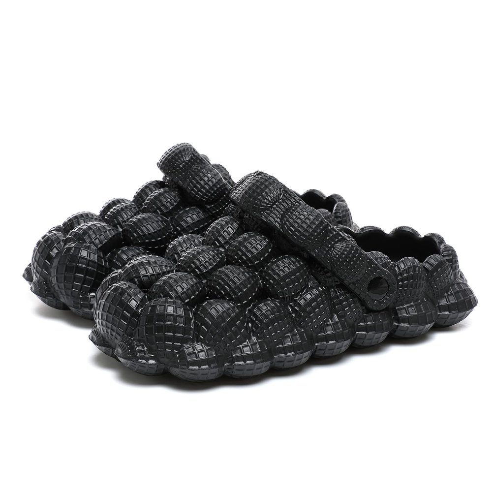 JSWEI Funny Bubble Shoes, Massage Bubble Slides for Women/Men, Unisex Breathable Beach Sandals, Non-slip Spa Slippers, Soft Pillow Stress Relief Slide, Home Bedroom Shower Trendy Ball Slippers, Black