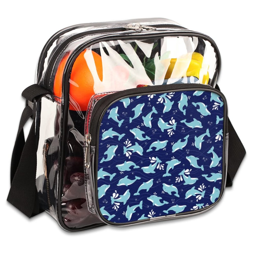Dolphins Clear Crossbody Bag Clear Messenger Bag Shoulder Bags Clear Purse Stadium Approved for Concerts Sports Events Work Travel