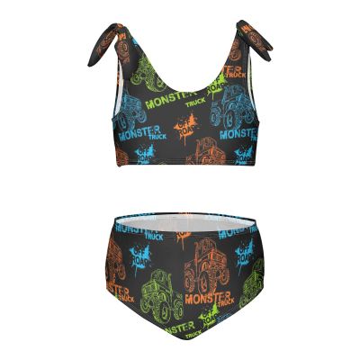 Aflyko Girls' Swimwear Monster Truck Car Neon Rock 2-Piece Bikini Set Summer Swimsuit Holiday Bathing Suit Hawaii Beachwear Pool Water Sport Childish Tankini Set 4T