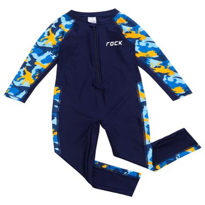 Hedmy Kid Boys One-Piece Swimsuit Zipper Long Sleeve Swimwear Rash Guard Bathing Suit Beachwear Surfing Navy Blue 9-10 Years