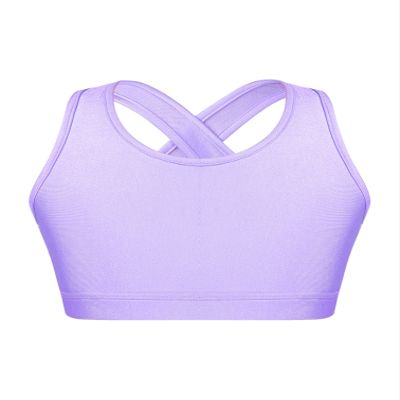 Jhaoyu Kids Girls Sleeveless Criss Cross Back Ballet Dance Crop Top Workout Yoga Running Athletic Fitness Sport Bra Lavender 6 Years