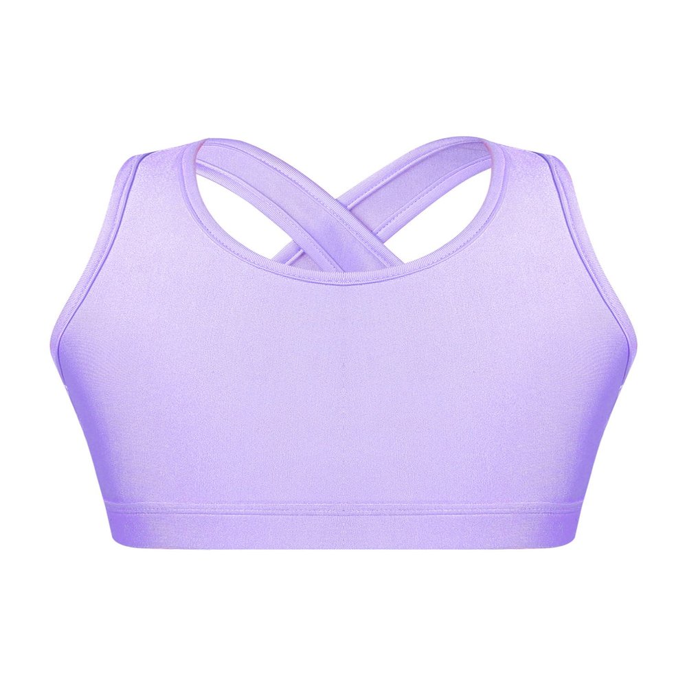 Jhaoyu Kids Girls Sleeveless Criss Cross Back Ballet Dance Crop Top Workout Yoga Running Athletic Fitness Sport Bra Lavender 6 Years