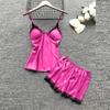 asntrgd Silk Pajiamas for Women 4pcs Pajamas Sets Cami Top Shorts Nightgown Sleepwear Robe Sexy Cute Matching Lounge Pjs B1_hot Pink view 4