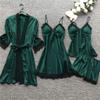 asntrgd Silk Pajiamas for Women 4pcs Pajamas Sets Cami Top Shorts Nightgown Sleepwear Robe Sexy Cute Matching Lounge Pjs B1_army Green view 2