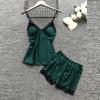 asntrgd Silk Pajiamas for Women 4pcs Pajamas Sets Cami Top Shorts Nightgown Sleepwear Robe Sexy Cute Matching Lounge Pjs B1_army Green view 3