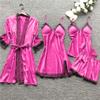 asntrgd Silk Pajiamas for Women 4pcs Pajamas Sets Cami Top Shorts Nightgown Sleepwear Robe Sexy Cute Matching Lounge Pjs B1_hot Pink X-Large view 2
