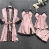asntrgd Silk Pajiamas for Women 4pcs Pajamas Sets Cami Top Shorts Nightgown Sleepwear Robe Sets Sexy Cute Matching Lounge Pjs, B1_pink view 2