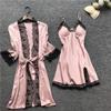 asntrgd Silk Pajiamas for Women 4pcs Pajamas Sets Cami Top Shorts Nightgown Sleepwear Robe Sets Sexy Cute Matching Lounge Pjs, B1_pink view 4