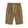 Women Summer Cotton Linen Shorts Plus Size Bermuda Shorts Drawstring Elastic Waist Pants with Pockets Loose Beach Shorts view 1