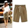 Women Summer Cotton Linen Shorts Plus Size Bermuda Shorts Drawstring Elastic Waist Pants with Pockets Loose Beach Shorts view 2