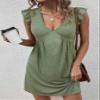 TIORU Women's Dress Ruffle Trim Deep Neck Dress (Color : Army Green, Size : Large) view 1