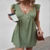 TIORU Women's Dress Ruffle Trim Deep Neck Dress (Color : Army Green, Size : Large) view 3