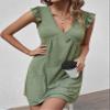TIORU Women's Dress Ruffle Trim Deep Neck Dress (Color : Army Green, Size : Large) view 4