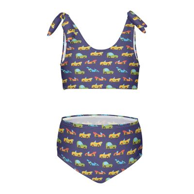 Aflyko Girls' Swimwear Race Car Cartoon Icon 2-Piece Bikini Set Childish Beachwear 3-10T
