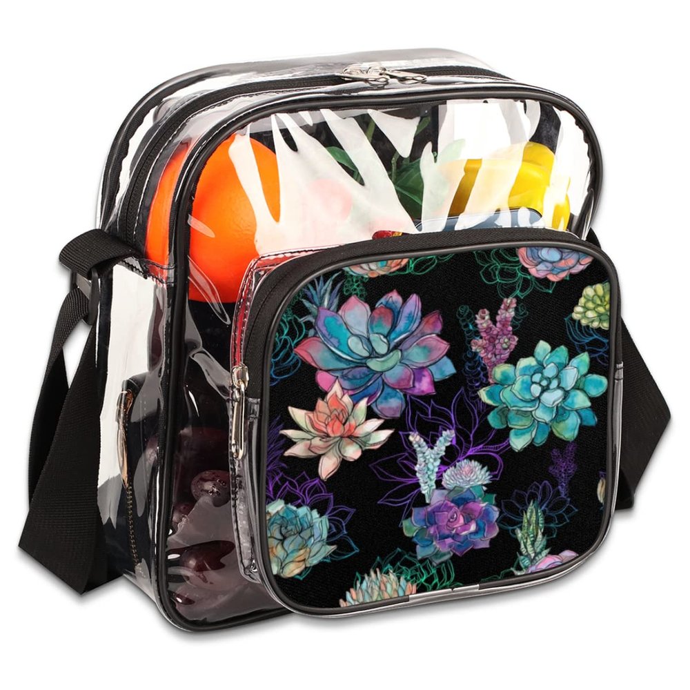 bisibuy Watercolor Succulents Clear Crossbody Bag Clear Messenger Bag Shoulder Bags Clear Purse Stadium Approved for Concerts Sports Events Work Travel