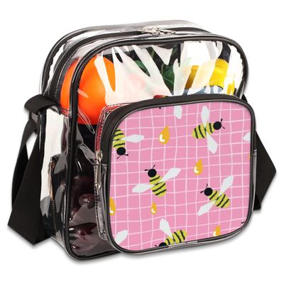 bisibuy Bee Honey Grids Clear Crossbody Bag Clear Messenger Bag Shoulder Bags Clear Purse Stadium Approved for Concerts Sports Events Work Travel
