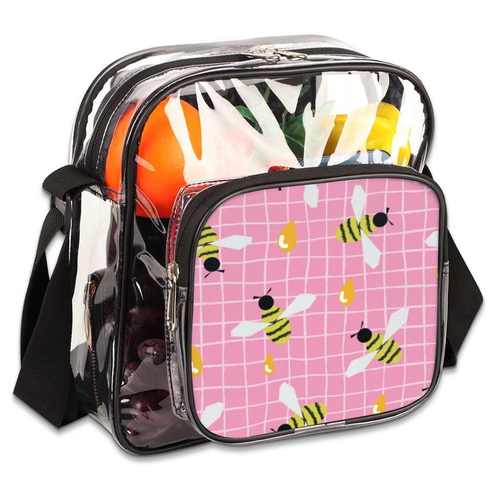 bisibuy Bee Honey Grids Clear Crossbody Bag Clear Messenger Bag Shoulder Bags Clear Purse Stadium Approved for Concerts Sports Events Work Travel
