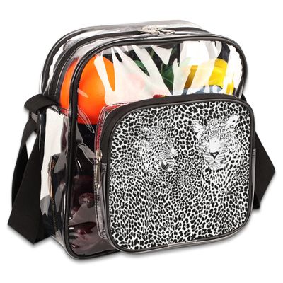 bisibuy Leopard Texture Black And White Clear Crossbody Bag Clear Messenger Bag Shoulder Bags Clear Purse Stadium Approved for Concerts Sports Events Work Travel