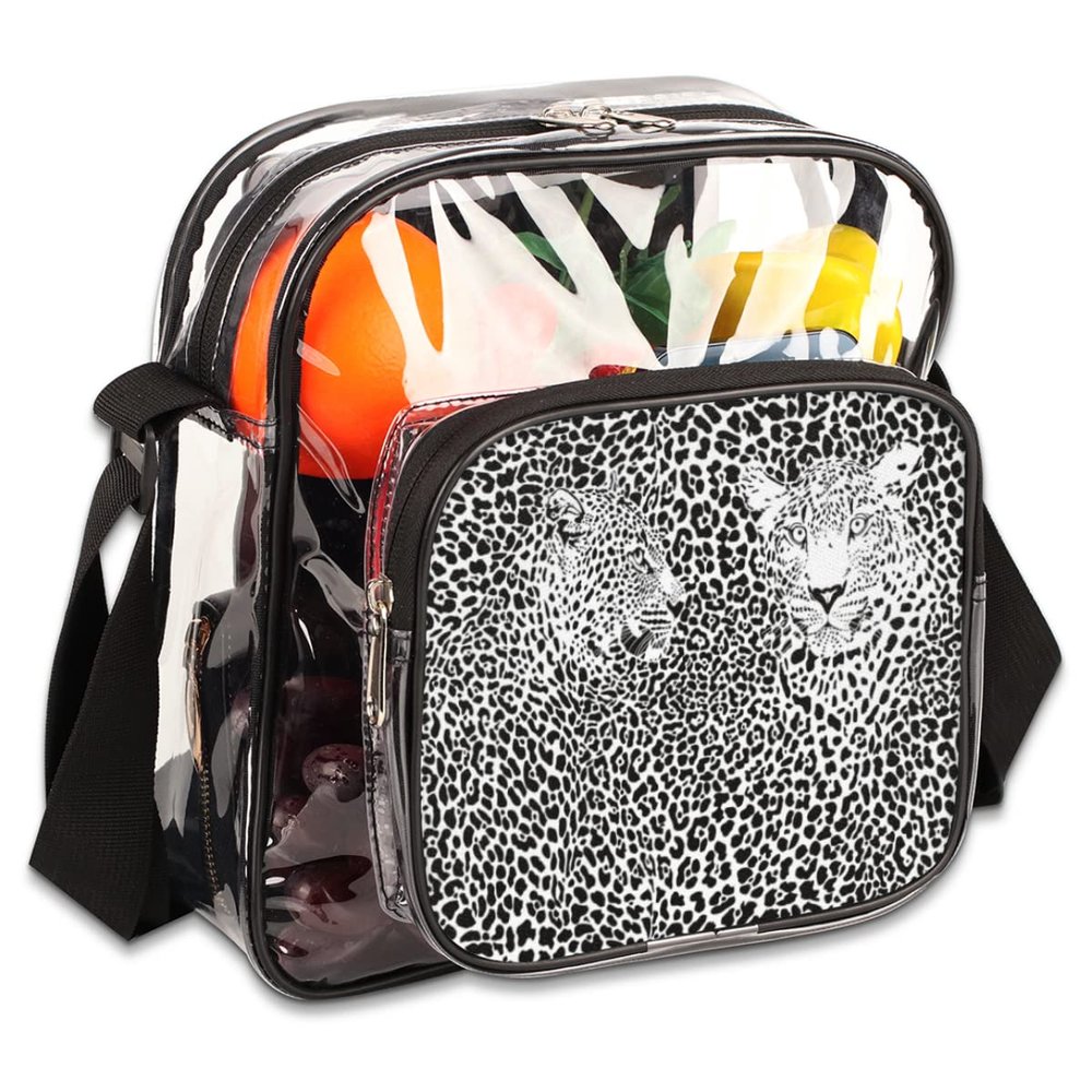 bisibuy Leopard Texture Black And White Clear Crossbody Bag Clear Messenger Bag Shoulder Bags Clear Purse Stadium Approved for Concerts Sports Events Work Travel