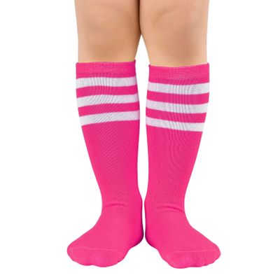 Kids Child Soccer Socks Knee High Tube Socks Toddler Girls Uniform Socks Cotton Cute Sport Stocking for Boys Girls 1 Pair Rose White One Size