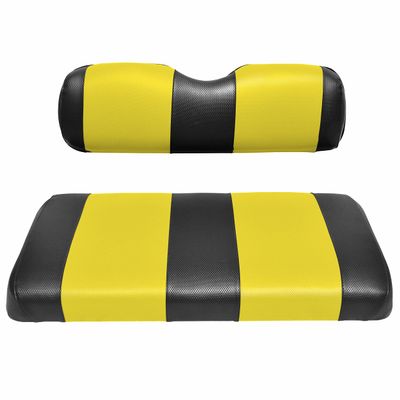 Seat Cover Replacement for Club Car Post-2000 DS Golf Cart - Front Bench Seat - Premium Marine Vinyl - 5 Panel Stitching - Staple On Installation - Two-Tone Golf Cart Seat Covers (Black & Yellow)