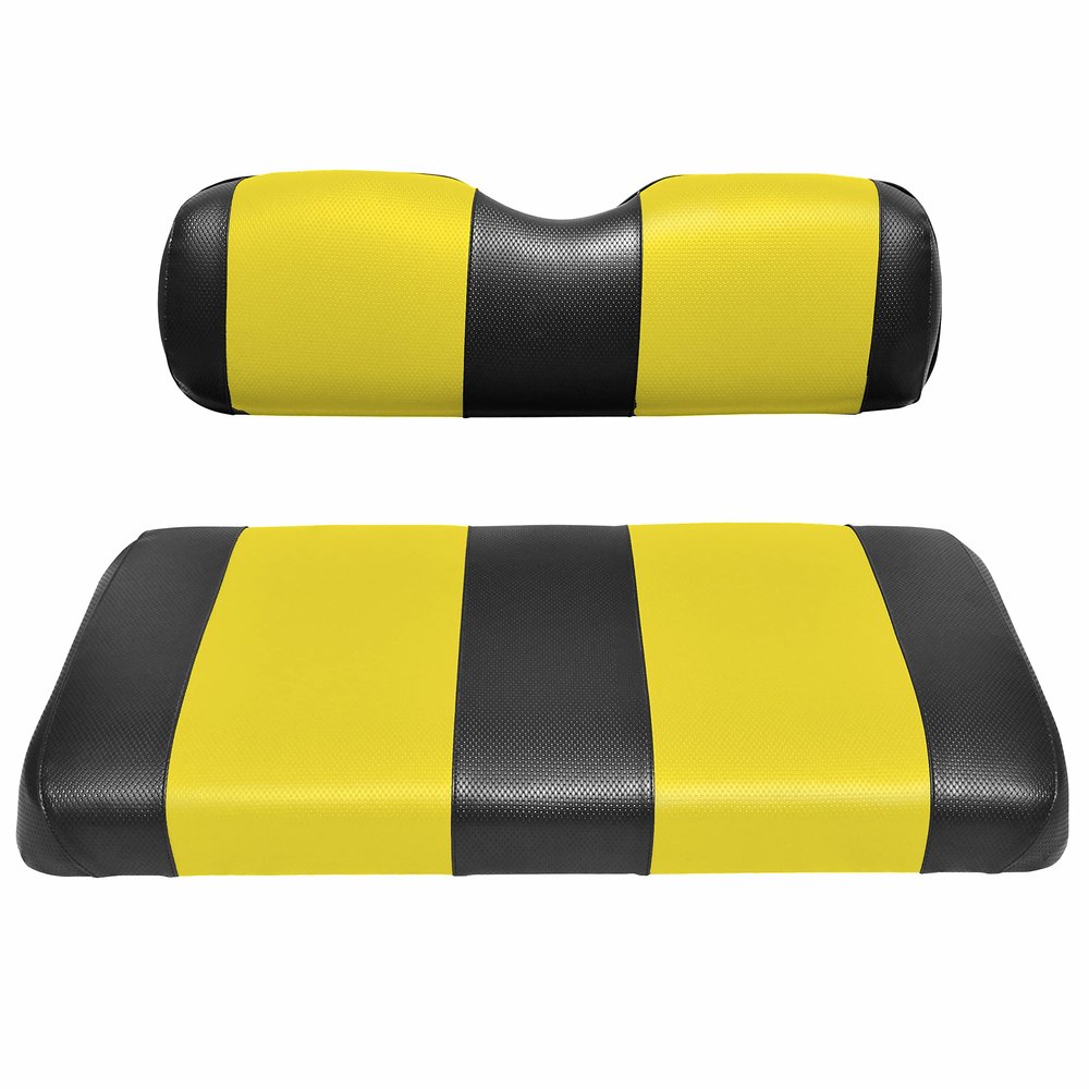 Seat Cover Replacement for Club Car Post-2000 DS Golf Cart - Front Bench Seat - Premium Marine Vinyl - 5 Panel Stitching - Staple On Installation - Two-Tone Golf Cart Seat Covers (Black & Yellow)
