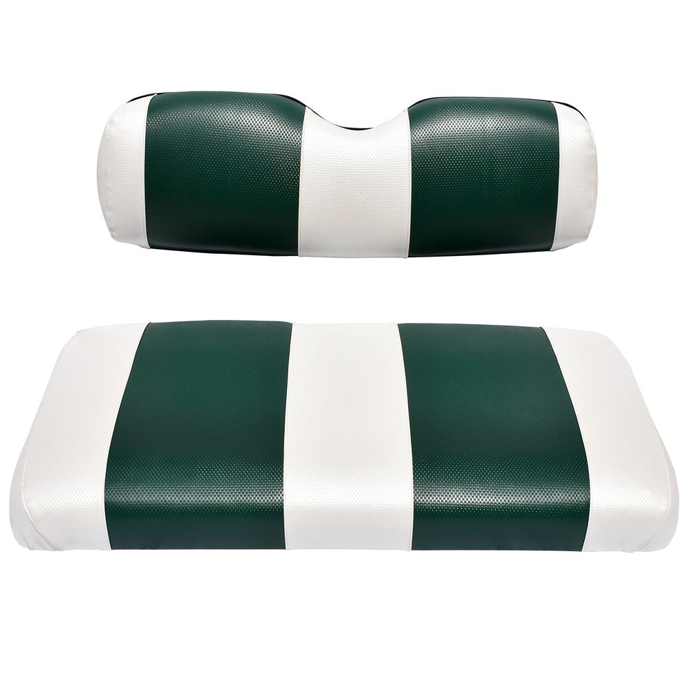 Seat Cover Replacement for Club Car Post-2000 DS Golf Cart - Front Bench Seat - Premium Marine Vinyl - 5 Panel Stitching - Staple On Installation - Two-Tone Golf Cart Seat Covers (White & Green)