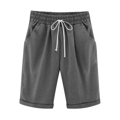 Women Summer Cotton Linen Shorts Plus Size Bermuda Shorts Drawstring Elastic Waist Pants with Pockets Loose Beach Shorts