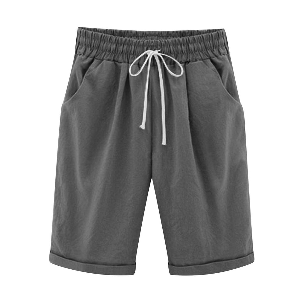 Women Summer Cotton Linen Shorts Plus Size Bermuda Shorts Drawstring Elastic Waist Pants with Pockets Loose Beach Shorts