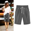 Women Summer Cotton Linen Shorts Plus Size Bermuda Shorts Drawstring Elastic Waist Pants with Pockets Loose Beach Shorts view 2