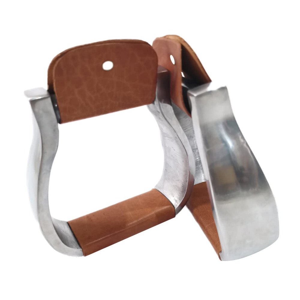 UNISTRENGH Western Horse Saddle Stirrups Aluminum Leather Tread Patterns Engraved for Equestrian Sports Saddles Accessories (125mm, Dark Brown)