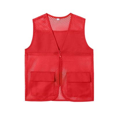 Altsuceser Adult Mesh Volunteer Activity Vest Supermarket Uniform Vests Clerk Workwear with Pockets Red M