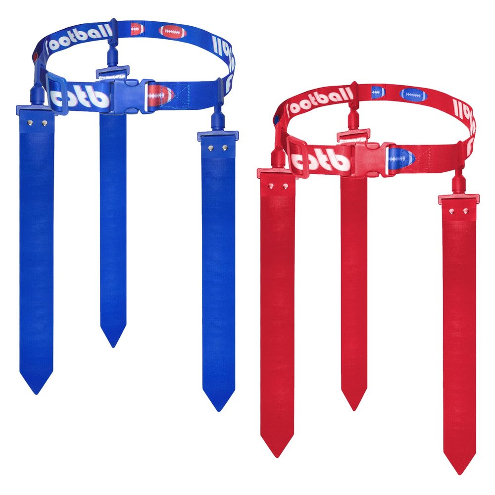 NANSHINE 2Pcs Flag Football Sets (1Pcs Red Set 1Pcs Blue Set),Each Set Inclued 1pcs Adjustable Football Belt With 3pcs Flags For Kids Youth Adults Outdoor Training And Games