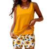 Womens Swimsuit 3-Piece Set Sleeveless Tankinis Tank Top Bathing Suit Tummy Tucking Boyshorts Swimwear with Bras (Yellow, M) view 1