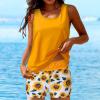 Womens Swimsuit 3-Piece Set Sleeveless Tankinis Tank Top Bathing Suit Tummy Tucking Boyshorts Swimwear with Bras (Yellow, M) view 2