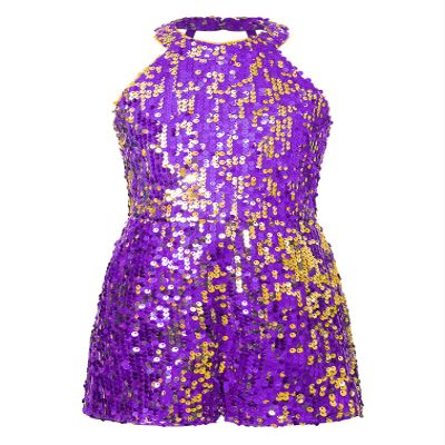 renvena Kids Girls Halter Neck Sequins Sleeveless Leotard Ballet Jazz Latin Dance Jumpsuit Bodysuit Purple 10-12