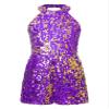 renvena Kids Girls Halter Neck Sequins Sleeveless Leotard Ballet Jazz Latin Dance Jumpsuit Bodysuit Purple 10-12 view 1