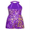 renvena Kids Girls Halter Neck Sequins Sleeveless Leotard Ballet Jazz Latin Dance Jumpsuit Bodysuit Purple 10-12 view 2