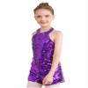 renvena Kids Girls Halter Neck Sequins Sleeveless Leotard Ballet Jazz Latin Dance Jumpsuit Bodysuit Purple 10-12 view 4