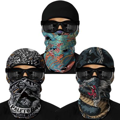 Red Plume 3PCS Balaclava Ski Mask Motorcycle Full Face Mask Outdoor Tactical Hood Headwear Mask Unisex for Cycling Halloween Windproof
